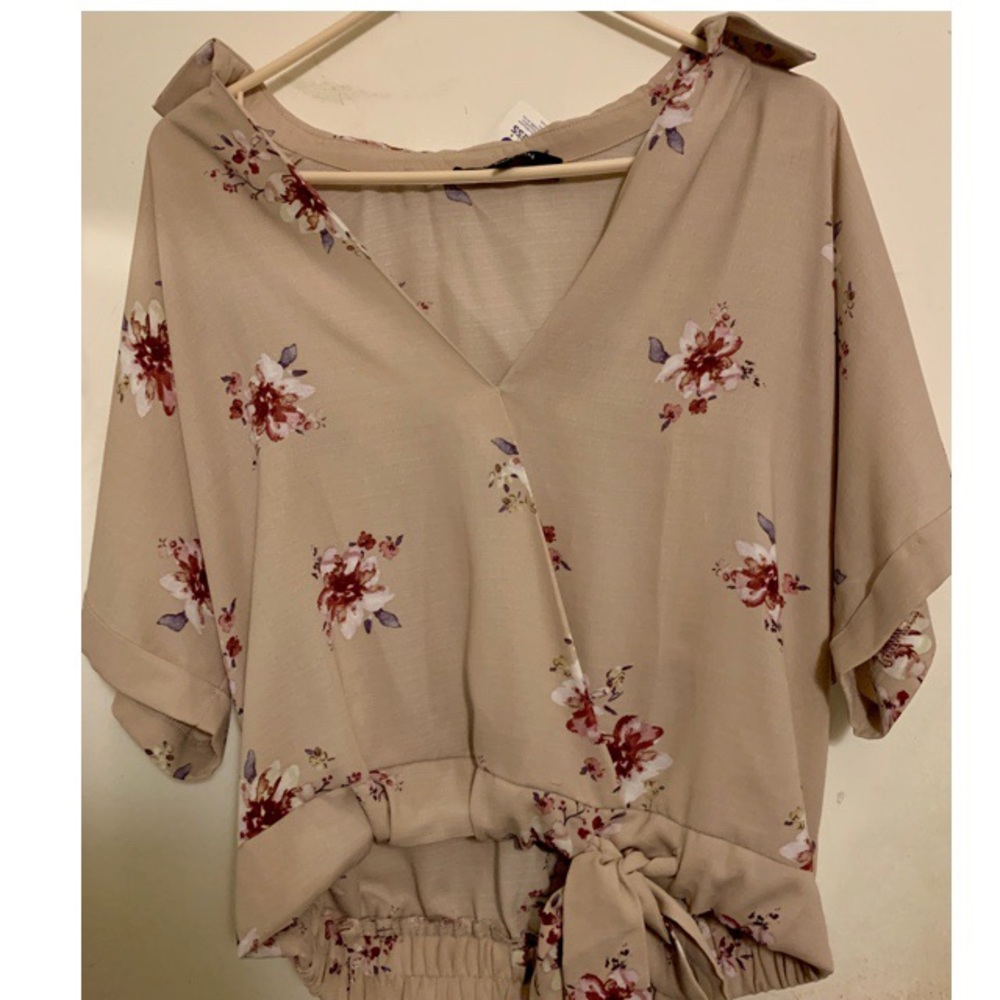 Tan floral blouse